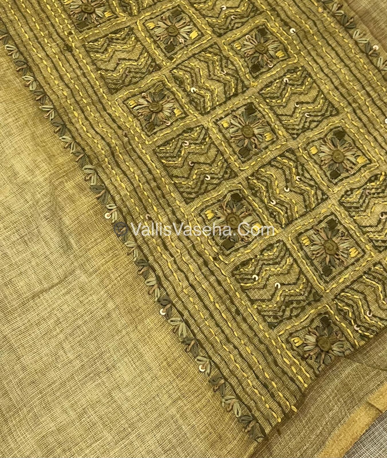 French Knot - Linen Tissue Saree - Venthayam Mixed Green Shade A VVLFN003