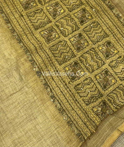 French Knot - Linen Tissue Saree - Venthayam Mixed Green Shade A VVLFN003