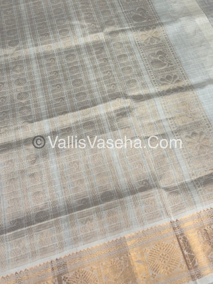 Pure Silk Cotton Saree - Blue With Half White Shade - Lakshadeepam Design - VVPLD001