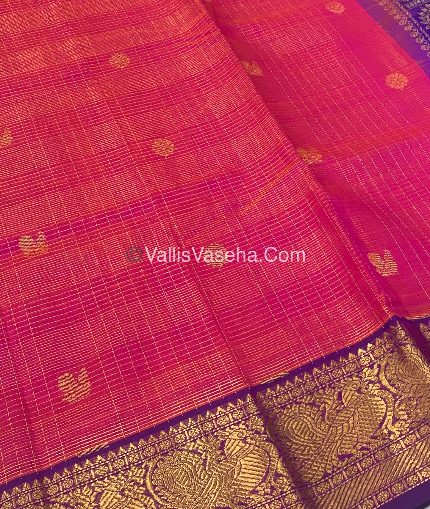 Pure Silk Cotton Saree - Vairavoosi checks - Mayil & Chakkaram - VVMCV002