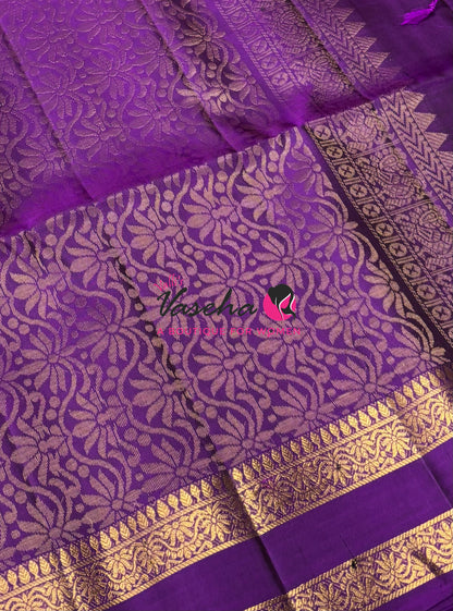 Pure Soft Silk Saree  - Mehendi Green & Purple Combo - VVPSS152