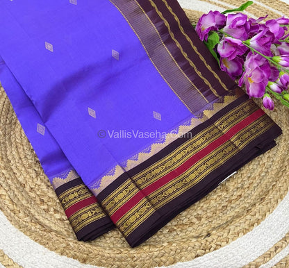 Pure Korvai Silk Cotton - Violet with Brown - VVKSC025