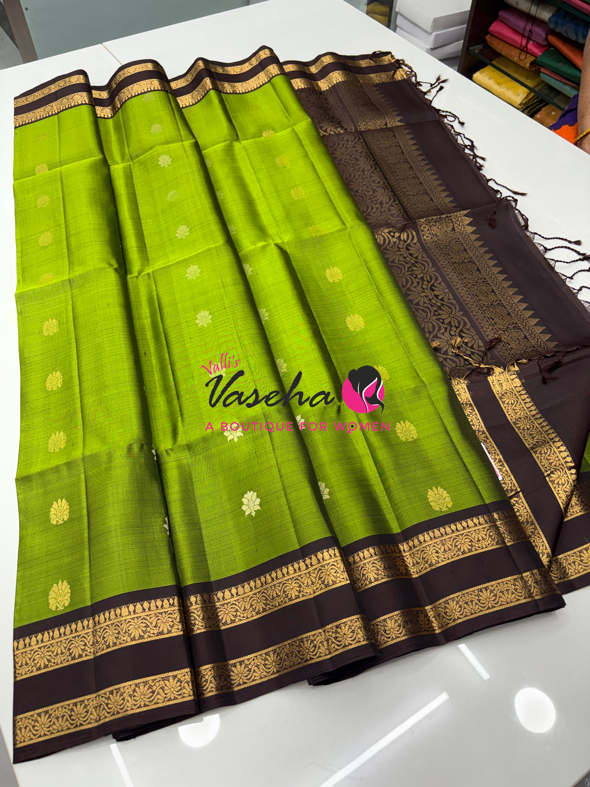 Pure Soft Silk Saree  - Green & Brown Combo - VVPSS152