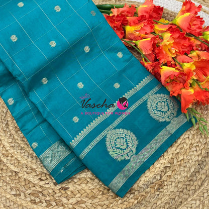 Semi Tussar Silk Saree | Blue  Shade |VVSTS060