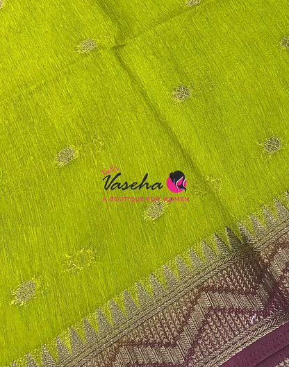 Semi Jute Silk Saree - Green With Maroon Shade- VVSJS002