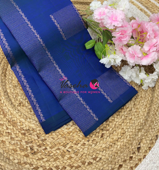 Pure Kanchipuram Silk Saree - Peacock Blue Shade - VVPS054
