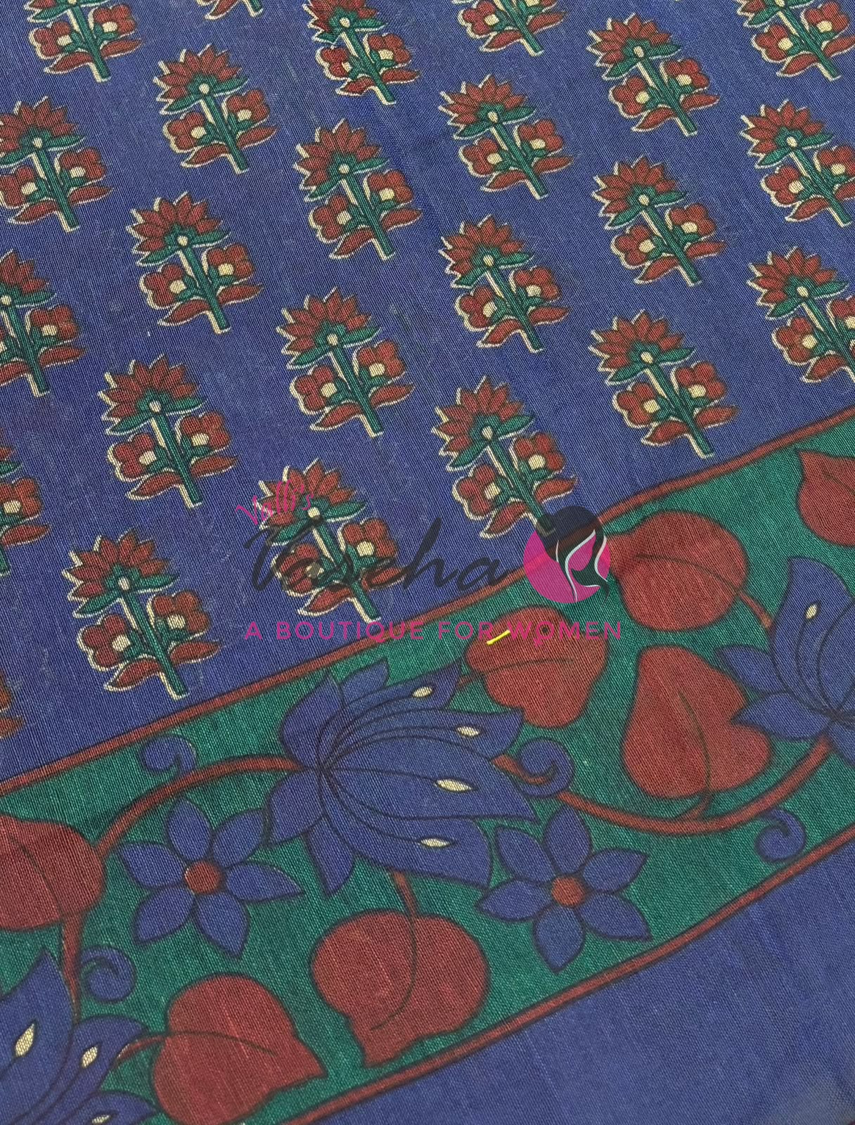 Handloom Cotton Sarees with Kalamkari Blouse - VVKCK003