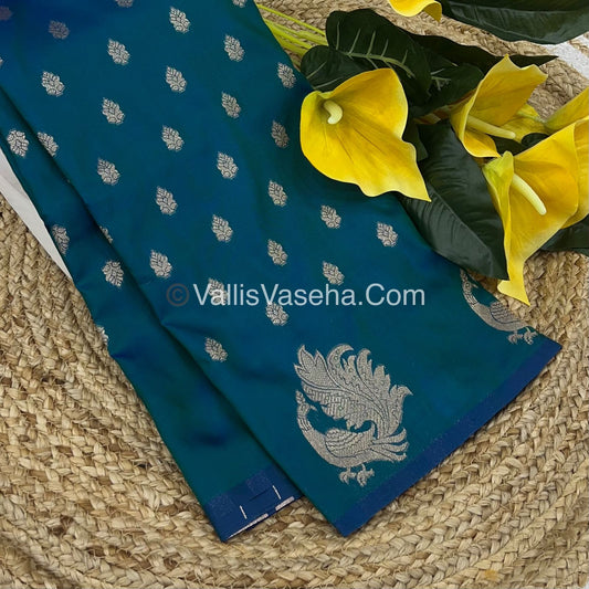 Semi Soft Silk - Peacock Butta Border - Peacock blue Shade -VVSSS014