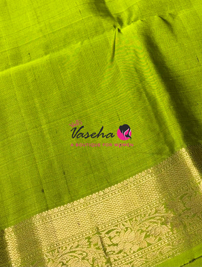 Pure Soft Silk Saree - Kanchi Border - Blue & Green Combo - VVPSS046