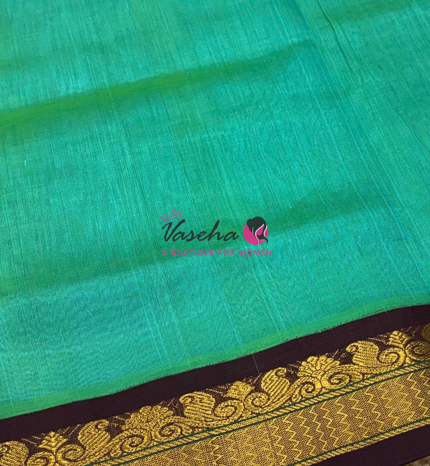 10 yards - Pure Silk Cotton - Turquoise  Blue & Brown - VVTYSC002