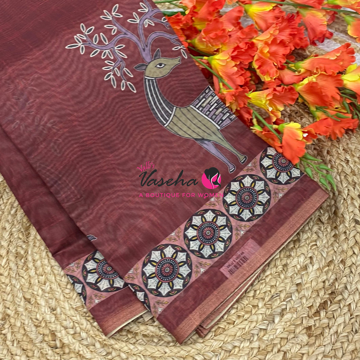 Semi Chanderi Saree - Maroon Shade - VVSCS008