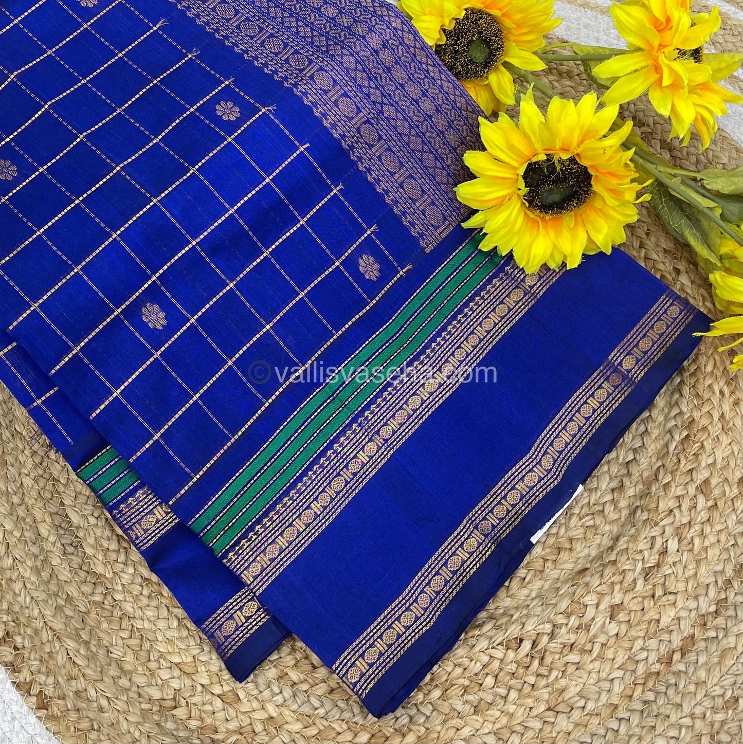 Pure Silk Cotton Saree - Retta Petta Border - Blue Shade - VVPSC001