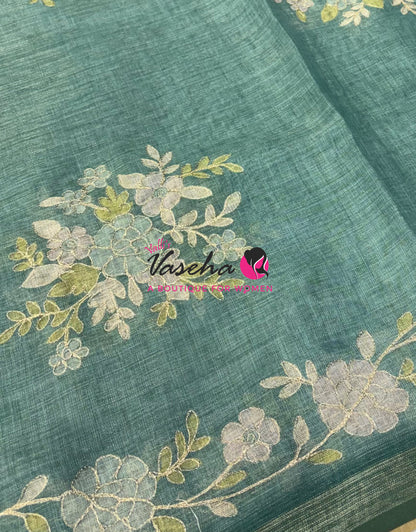 Linen Tissue Saree - Blue Shade - VVLTS004