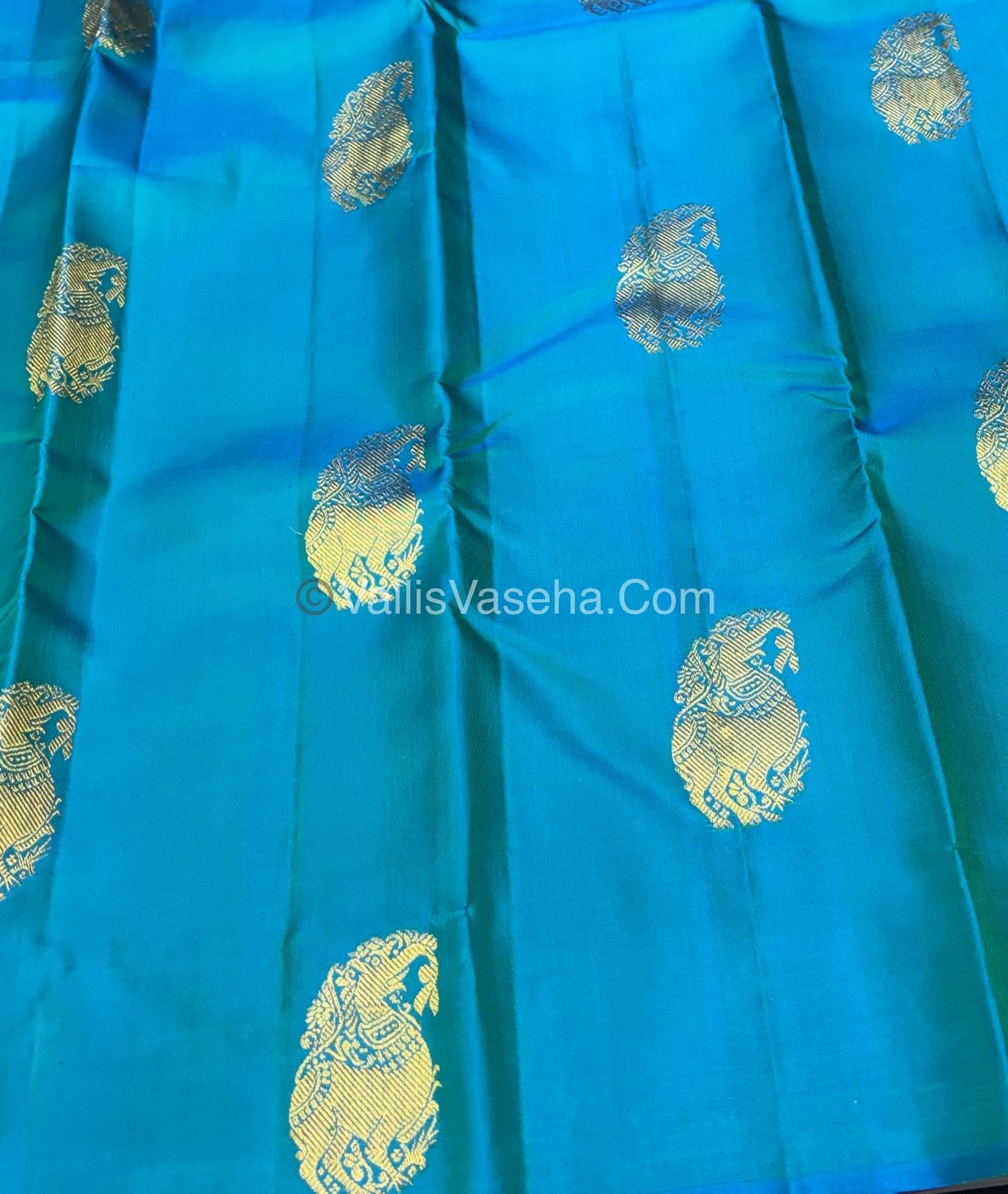 Pure Kanchipuram Silk Saree - Borderless - Blue with purple- VVPS043