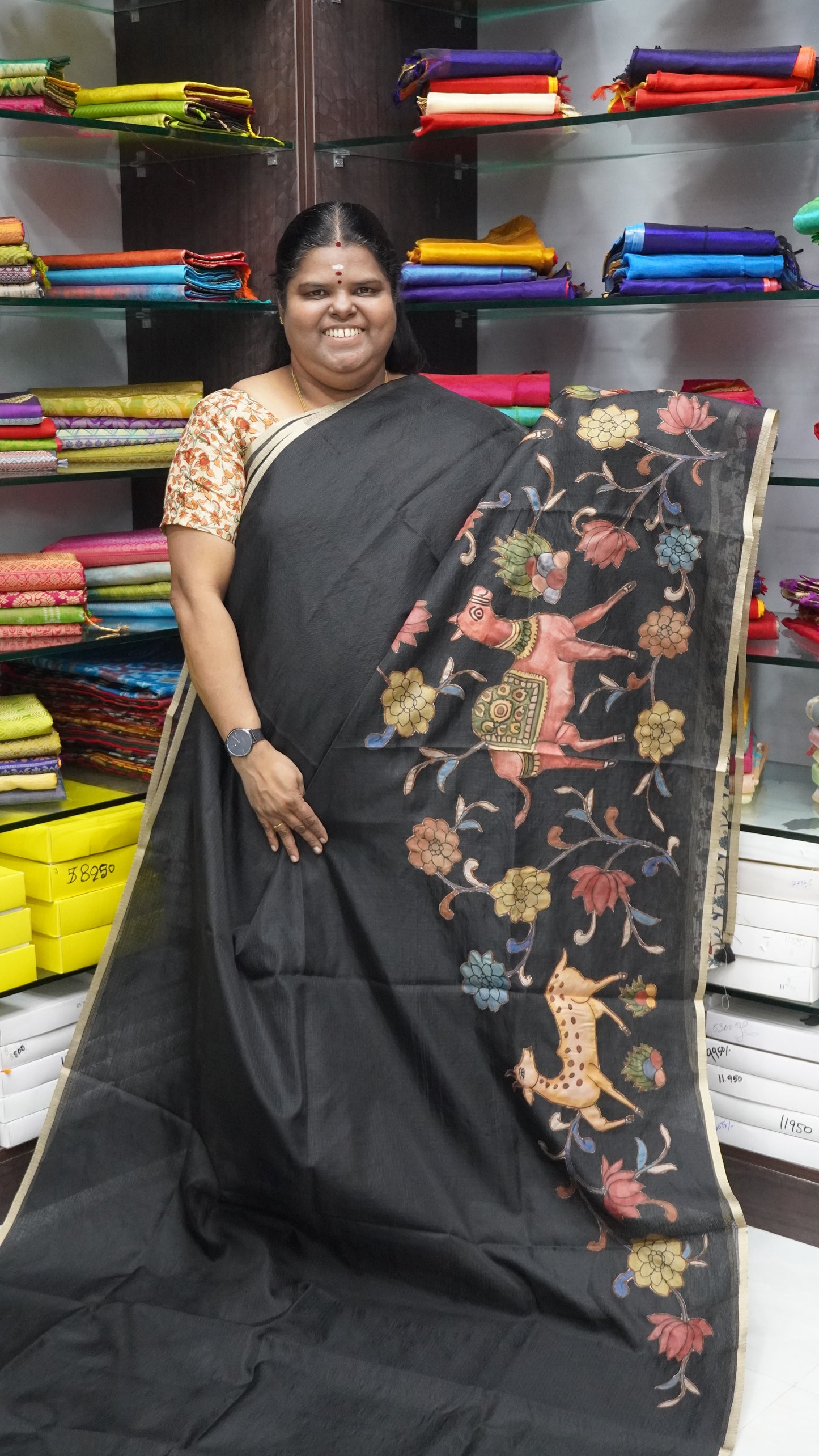 Kota Appliqué Work - Kalamkari design - Black - VVKA001