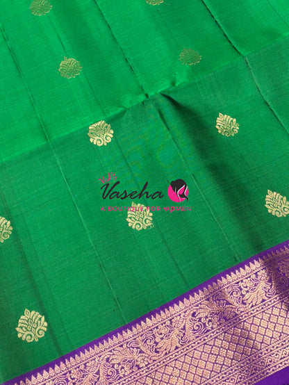 Pure Soft Silk Saree - Kanchi Border - Green & Purple Combo - VVPSS046