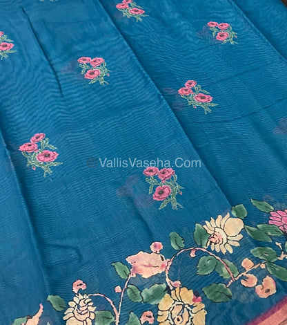 Semi Chanderi Saree - Blue Shade - VVSCS004