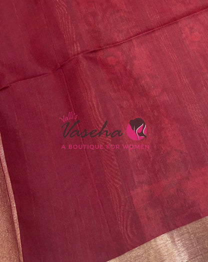 Semi Raw Silk - Peach With Maroon Shade - VVRS009