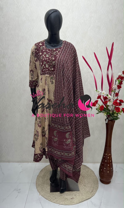 Ready Made - Anarkali - Salwar, Kameez & Duppatta(3pc)- Printed Cotton - VVAS012