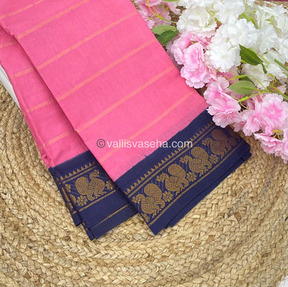 Sungudi Cotton Saree | Velthari Design - Pink with Navy Blue Shade - VVSCV001