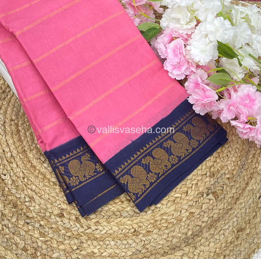 Sungudi Cotton Saree | Velthari Design - Pink with Navy Blue Shade - VVSCV001