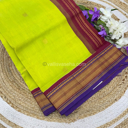 Pure Korvai Silk Cotton Saree - with Green With Merunish Pink Combo - VVKSC004