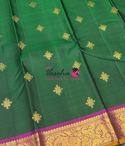 Pure Kanchipuram Silk Saree - Green & Purplish Pink Combo - VVPS025