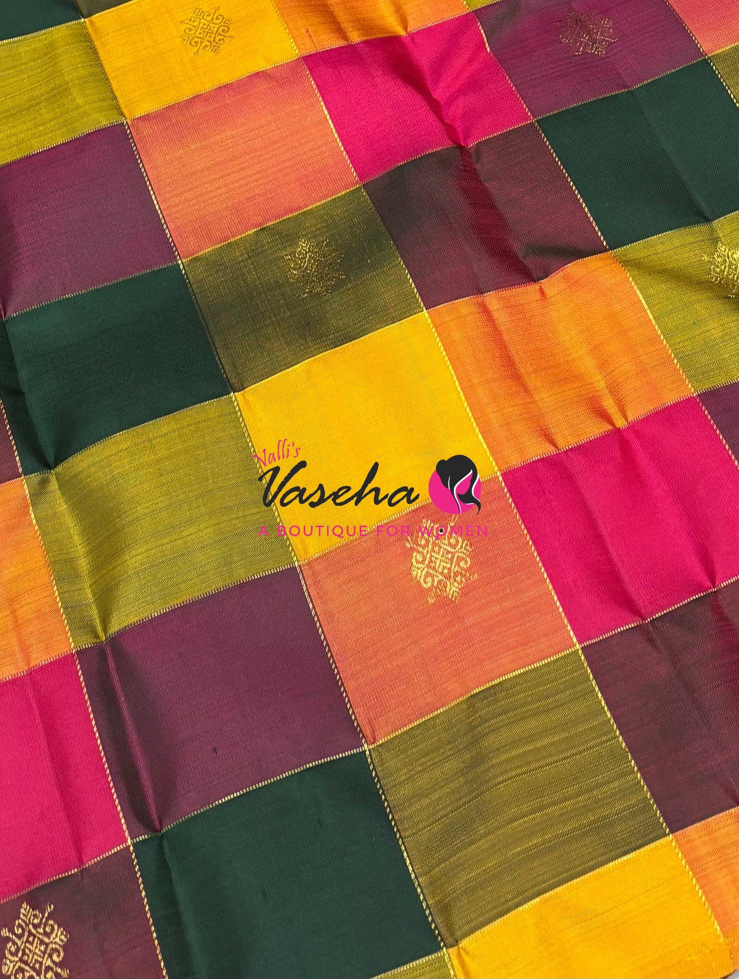 Pure Kanchipuram Silk Saree - Pazhum Pazhamum Checks - VVPS017