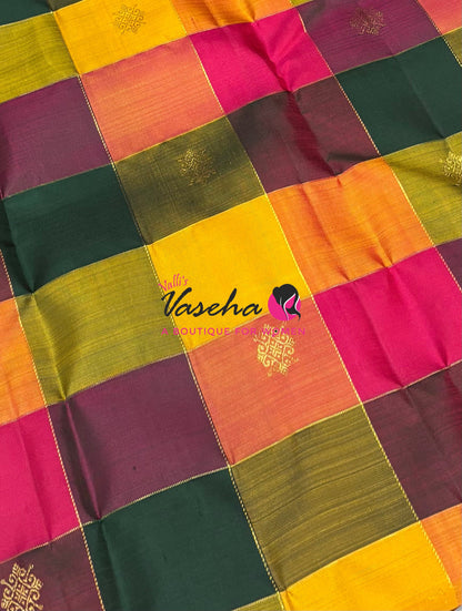 Pure Kanchipuram Silk Saree - Pazhum Pazhamum Checks - VVPS017