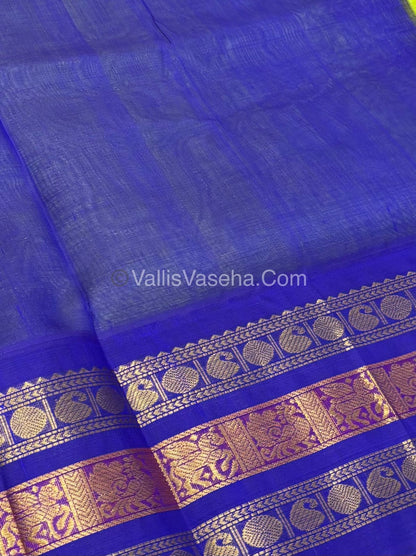 Pure Korvai Silk Cotton - Green with Blue - VVKSC025