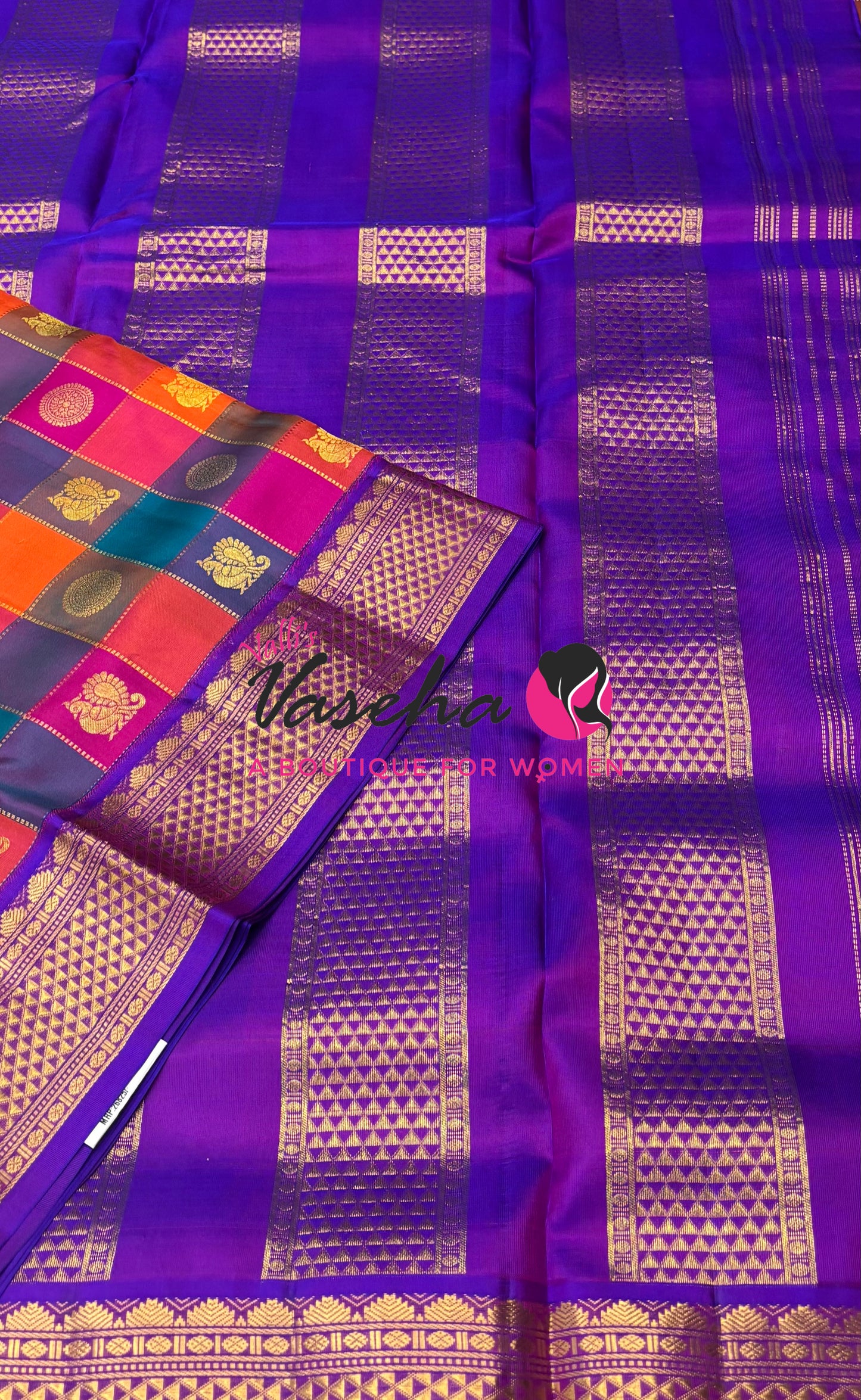 Pure Korvai Kanchipuram Silk Saree - Pazhum Pazhamum Checks - 10 Yards - VVPSTY001