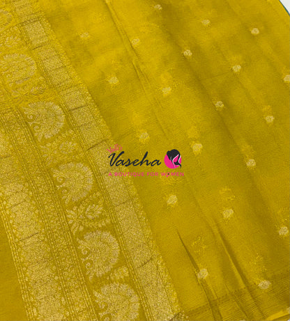 Banarasi Georgette Saree - Blue With Lemon Yellow Combo - VVBGS002