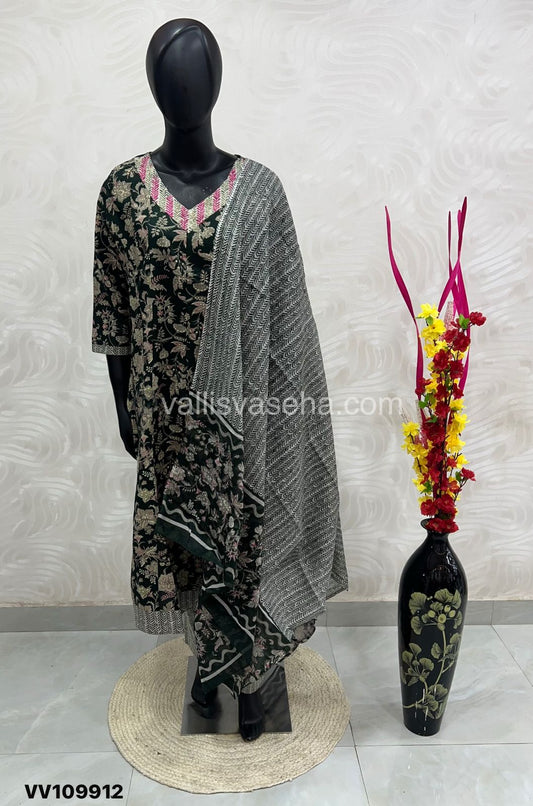 Ready Made - Anarkali - Salwar, Kameez & Duppatta(3pc)- Printed Cotton - VVAS003