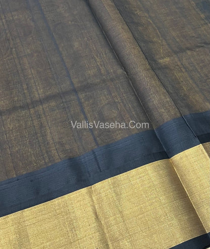 Pure Korvai Silk Cotton Saree - Yellow With Black Shade Temple border - VVKSC001