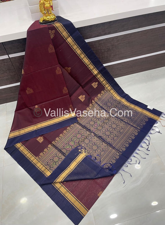 Kora Silk Saree - SICO - Maroon With Blue Shade  - VVKS002