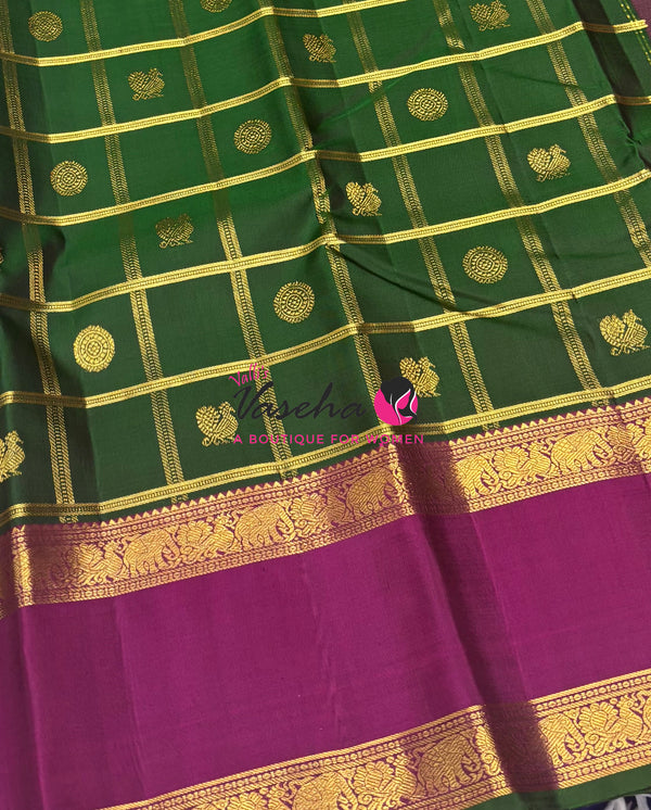 Pure Bridal Kanchipuram Silk Saree -  Green & Purple Combo - VVPS076