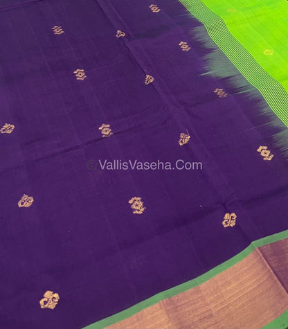 Semi Silk Cotton Saree - Dark Purple & Green Combo - VVSSC001