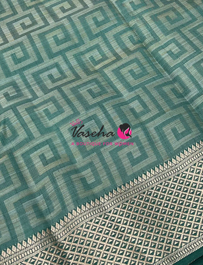 Semi Tussar Silk Saree | Green Shade |VVSTS058