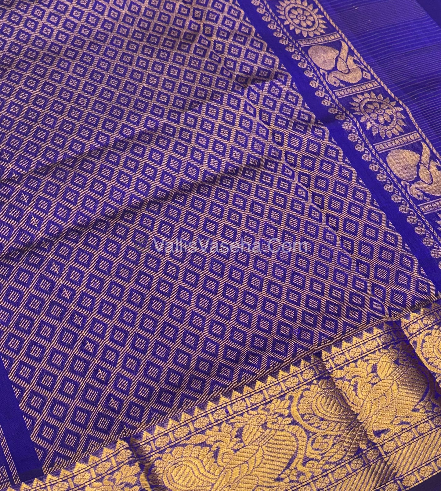 Pure Silk Cotton Saree - Vairavoosi checks - Mayil & Chakkaram - Violetish Blue Shade - VVMCV001