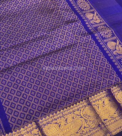 Pure Silk Cotton Saree - Vairavoosi checks - Mayil & Chakkaram - Violetish Blue Shade - VVMCV001