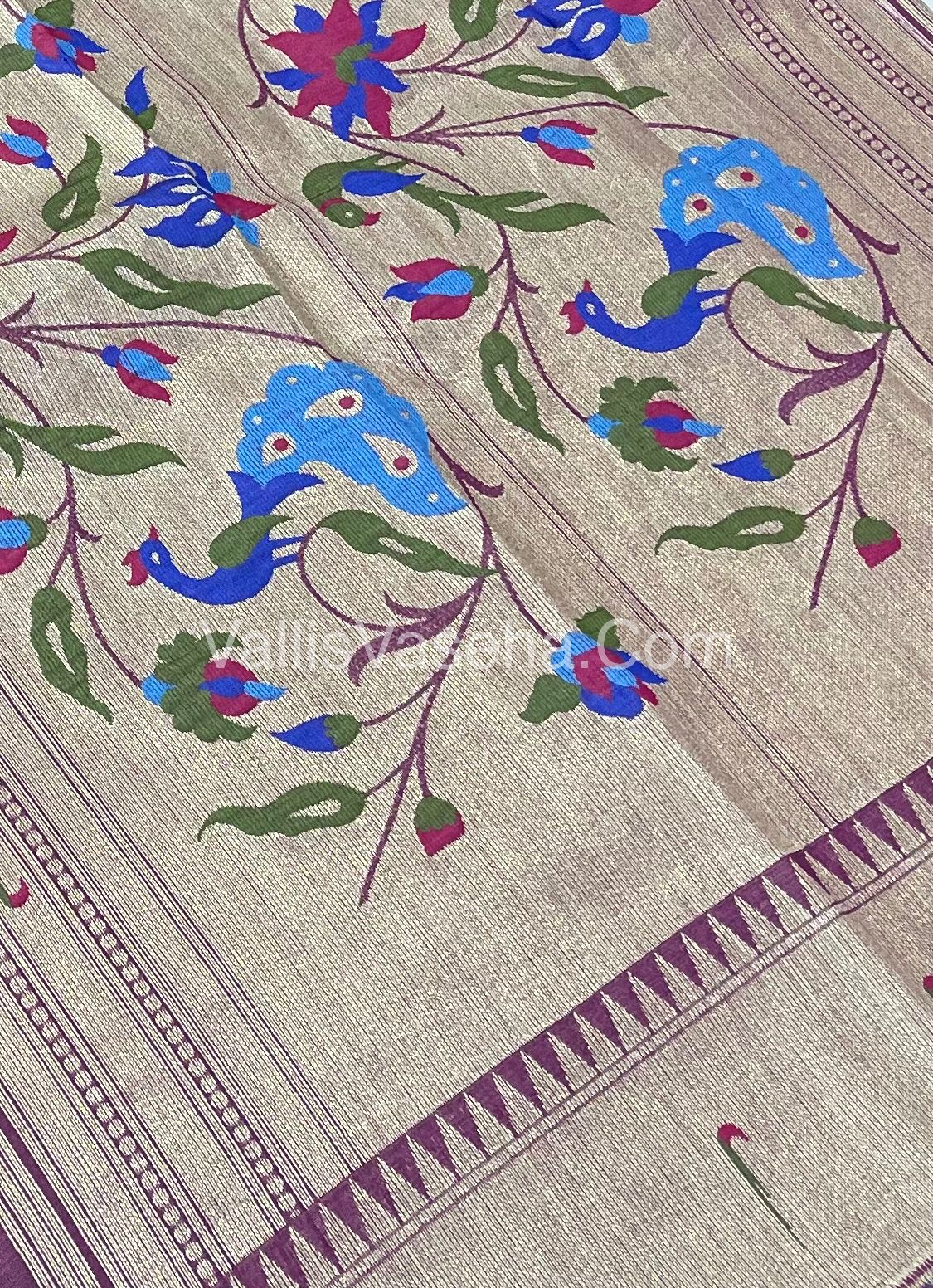 Semi Raw Silk - Paithani Design Weaving - Wine Shade - VVRS005
