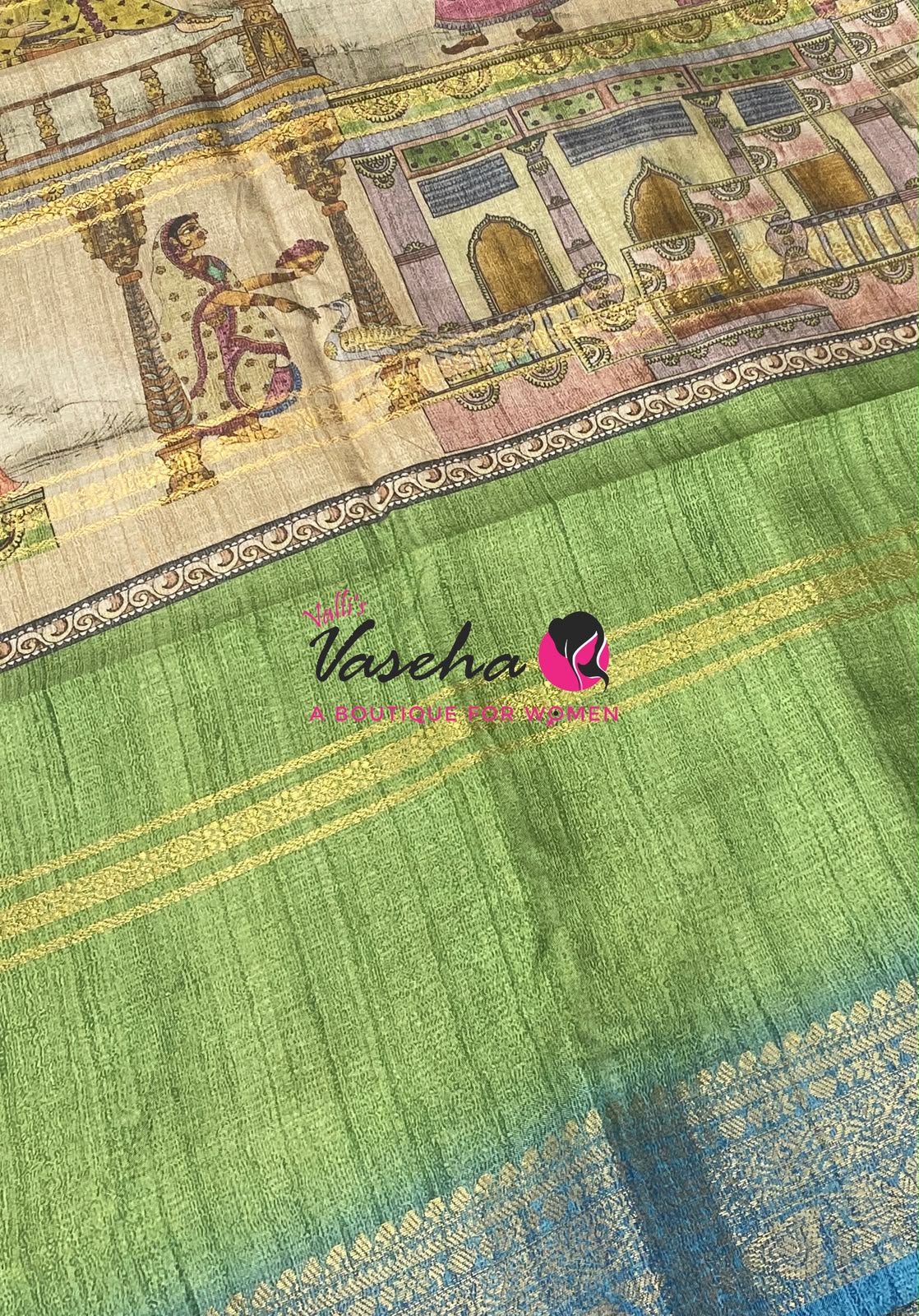 Semi Art Silk Saree - Green  & Blue Shade - VVSAT002