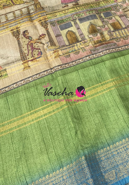 Semi Art Silk Saree - Green  & Blue Shade - VVSAT002