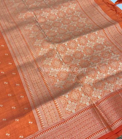 Semi Tussar Silk - Grand Pallu  - Orange Shade - VVSTS020