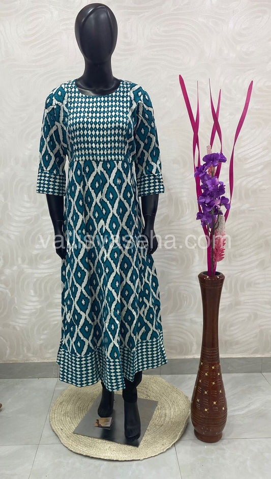 Ready Made - Long Floor Length Kurti - Green Color - VV108449 & VV108450