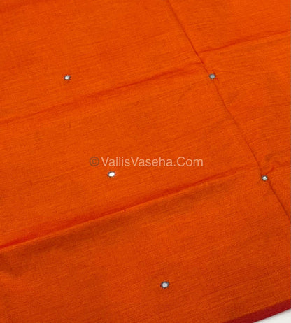 Poly Silk Mixed Cotton - Mirror Work Embroidery - Orange with Grey  - VVPCM001