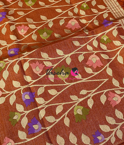 Banarasi - Heritage Meenakari Silk - Rust Orange Shade - VVBHS012