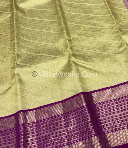 Pure Vintage Korvai Kanchipuram Bridal Silk Saree - Light Yellow & Purplish Pink Combo - VVPS033