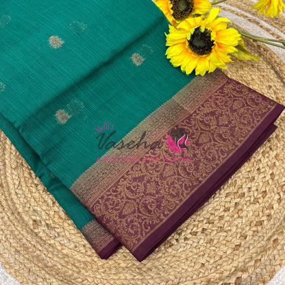 Bamboo Silk Saree- Green with Brown Shade - VVBSS015