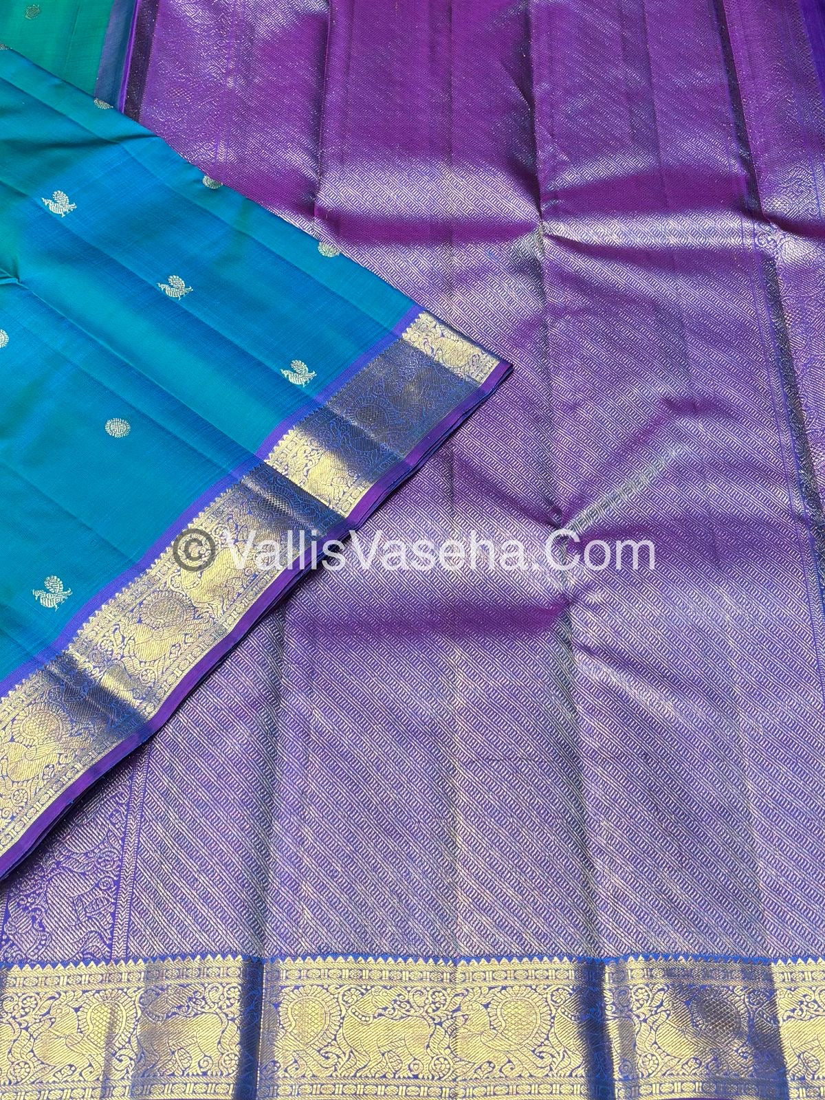 Pure Kanchipuram Silk Saree - Double Tone Blue & Dual tone Pinkish shade Combo - VVPS025